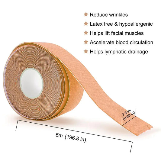 2,5 cm * 5 m Kinesiologie-Tape für Gesicht, V-Linie, Hals, Augen, Lifting, Faltenentferner, Aufkleber, Tape, Gesichtspflege-Tool, elastische Bandage
