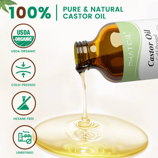 PHATOIL 118ml/236ml Organic Castor Oil 100% Pure and Natural Cold Pressed Castor Oil for Hair Growth, Eyelashes and Eyebrows