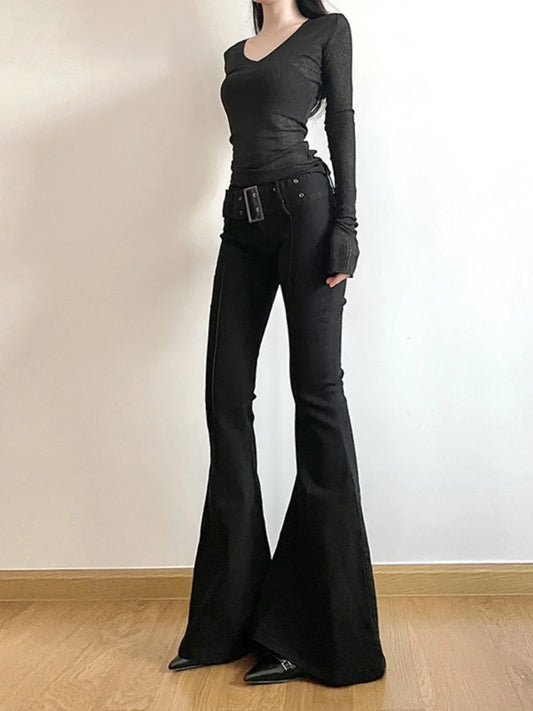 Schwarze Schlaghose für Damen, Y2k, Retro, Emo, 2000er Jahre, Streetwear, Modehose, Harajuku, weite Yogahose, 90er Jahre, ästhetische Kleidung