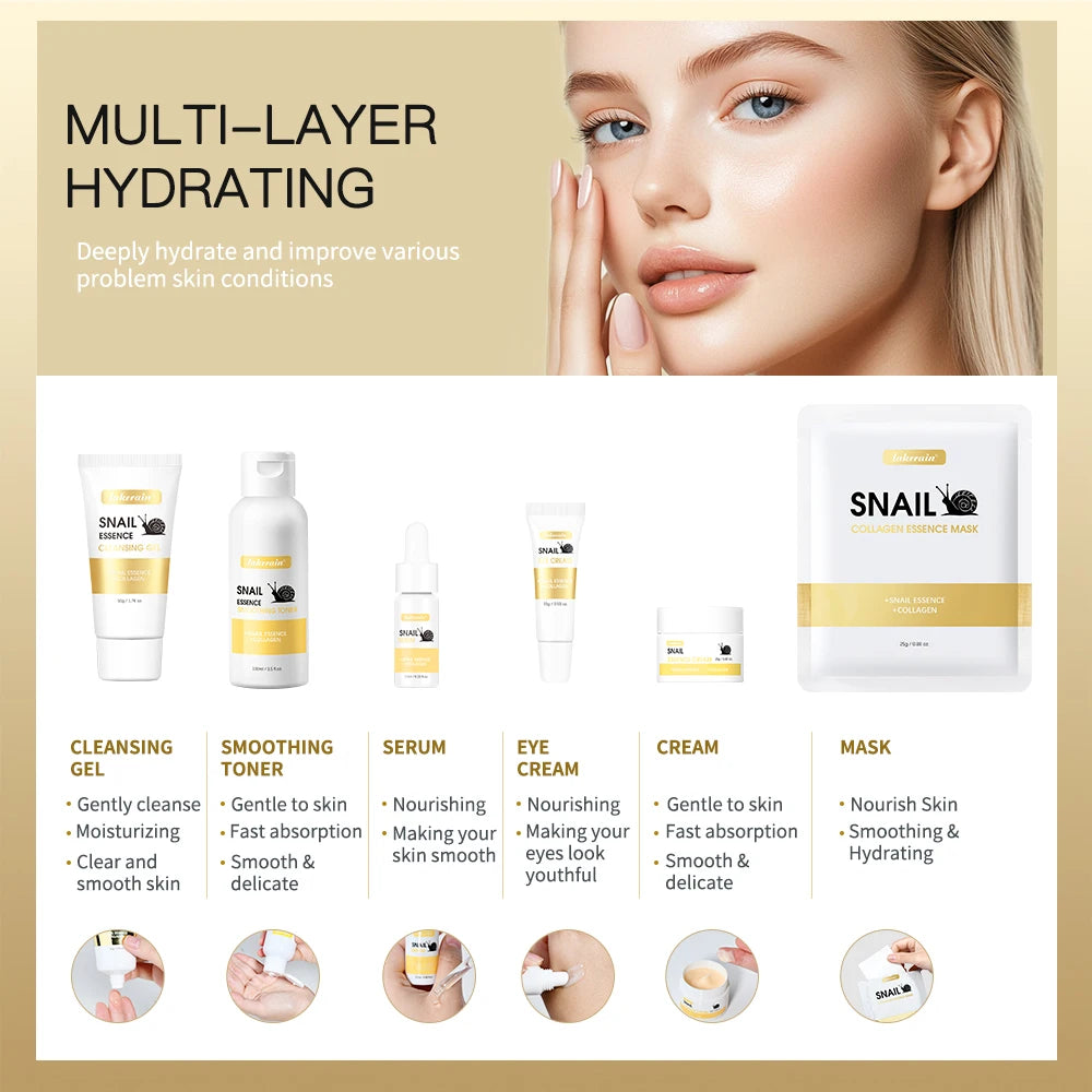 Lakerain Snail Collagen Skin Care Set Smoothing Skin Long Lasting Hydrating Deep Cleaning Improve Elasticity Face Care Kits