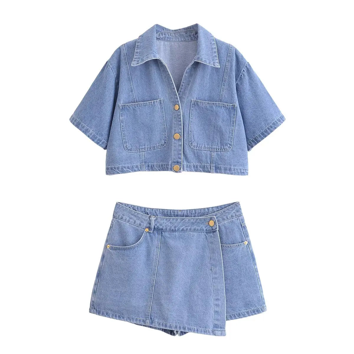 Nlzgmsj Summer Women's Casual Sets Fashion Mini Skirt Shorts Sets Denim Short Shirt Top Sets For Women Street Women Outfit