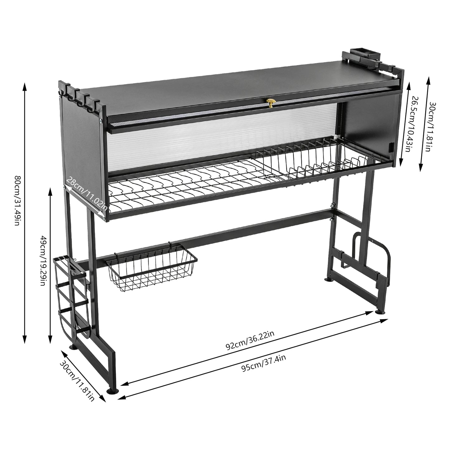 92cm Dish Drying Rack & Drainboard Organizer for Kitchen Plates, Over Sink Countertop, Cutlery Storage With cabinet door