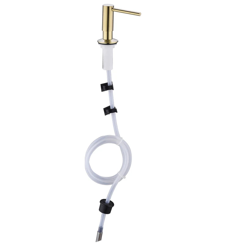 Kitchen Sink Soap Dispenser Extension Tube Kit Stainless Steel Press Head Soap Liquid Deck Mounted Rubber Hose Connect Bottle