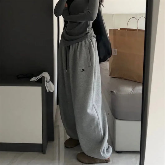 Grau Oversize Stil Lose Jogginghose Frauen Harajuku Koreanische Mode Sport Hosen Stickerei Y2k Vintage Baggy Hosen Ästhetischen
