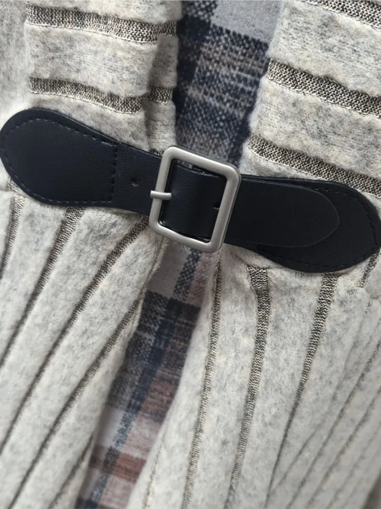 Damenmode Strickjacke Kleid Karomuster Ärmellos Sling Midirock Damen Herbst Winter Komfort Lose Vestidos