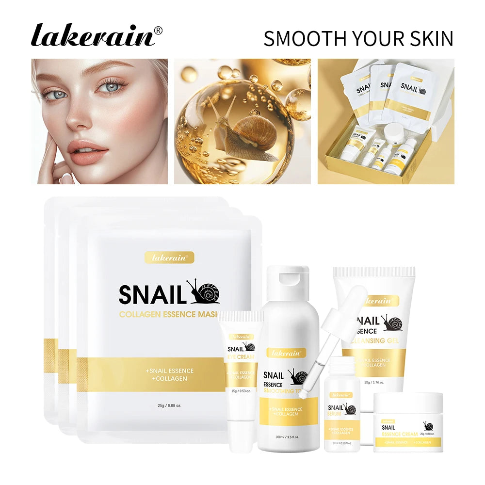 Lakerain Snail Collagen Skin Care Set Smoothing Skin Long Lasting Hydrating Deep Cleaning Improve Elasticity Face Care Kits