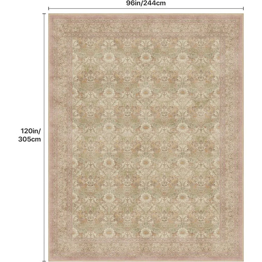 Waschbarer Teppich mit Blumenmuster, 8 x 10 Zoll, mit rutschfester Unterlage für Wohnräume und Schlafzimmer, geeignet für die Inneneinrichtung mit niedrigem Flor