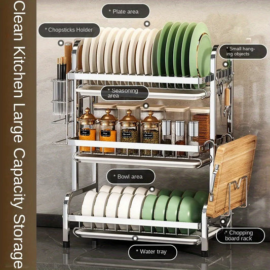 Dish Drying Rack Compact Kitchen Dish Rack Drainboard Set Large Rust-Proof Dish Drainer with Utensil Holder