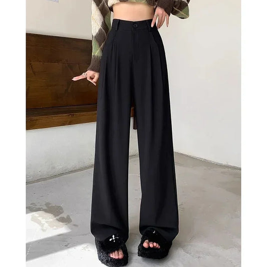 Damenmode Anzughose Lady Atmungsaktive Baggy Hohe Taille Weites Bein Sommerhose Lady Gerades Bein Schwarz Kaffee Klassische Hose