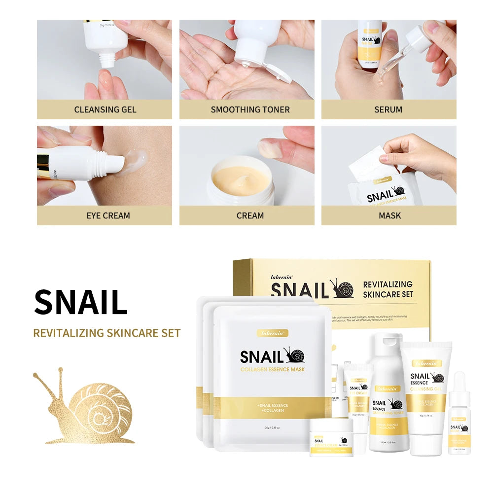 Lakerain Snail Collagen Skin Care Set Smoothing Skin Long Lasting Hydrating Deep Cleaning Improve Elasticity Face Care Kits