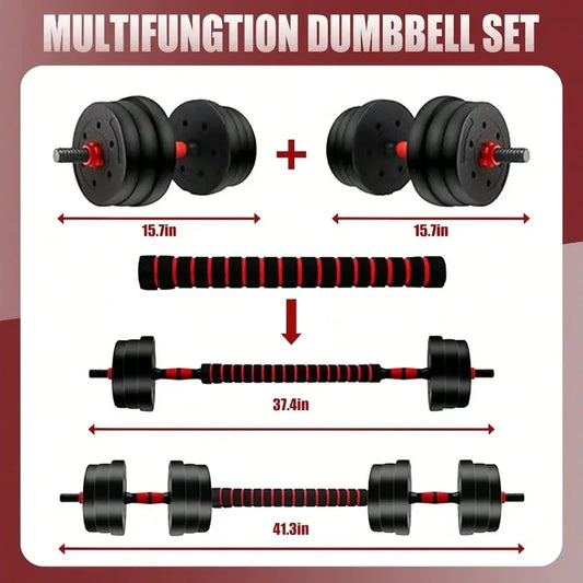 44lbs Adjustable Dumbbell Set, 3-in-1 Free Weight Barbell, Push-Up Stand for Home Gym, Fitness Equipment for Men & Women