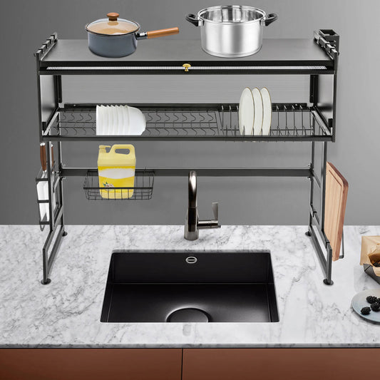 92cm Dish Drying Rack & Drainboard Organizer for Kitchen Plates, Over Sink Countertop, Cutlery Storage With cabinet door