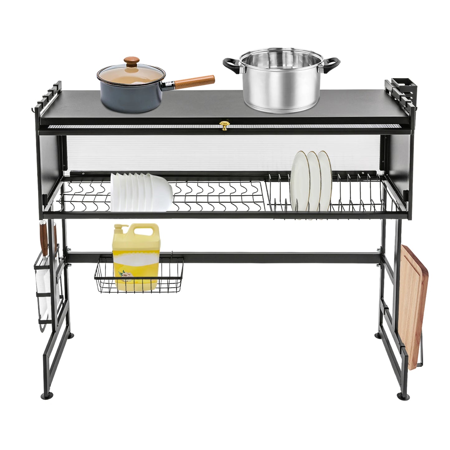 92cm Dish Drying Rack & Drainboard Organizer for Kitchen Plates, Over Sink Countertop, Cutlery Storage With cabinet door