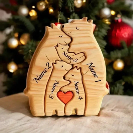 Kunst Holzbär Familienpuzzle Personalisierter Name Individuelle Wohndekoration Thanksgiving Weihnachten Herzerwärmendes Geschenk für Baby Mama
