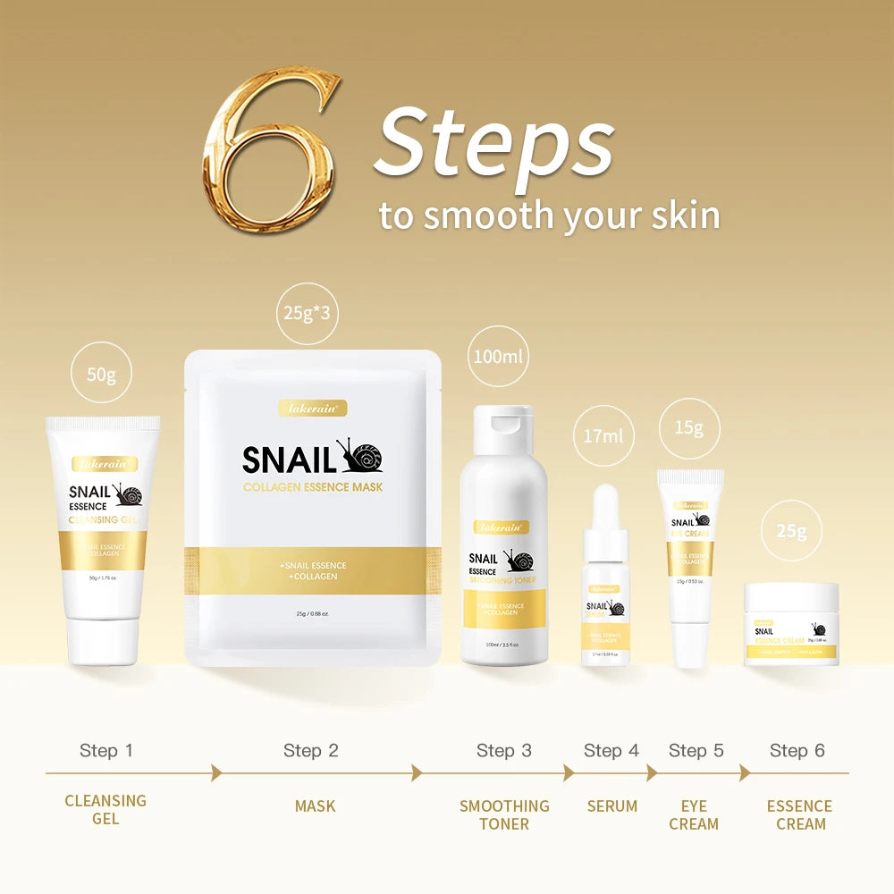 Lakerain Snail Collagen Skin Care Set Smoothing Skin Long Lasting Hydrating Deep Cleaning Improve Elasticity Face Care Kits