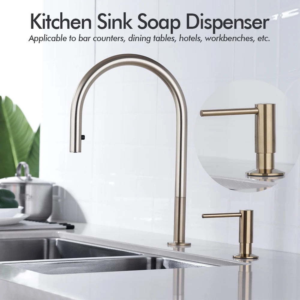 Kitchen Sink Soap Dispenser Extension Tube Kit  Stainless Steel Press Head Soap Liquid Deck Mounted Rubber Hose Connect Bottle