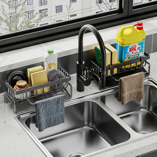 حامل تخزين أدوات تنظيف الحوض من الفولاذ المقاوم للصدأ لرف تصريف المطبخ لمنظف الإسفنج وحامل قطعة قماش