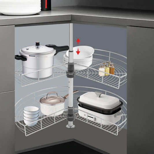 56.5-79cm Rotating Storage Shelves Rack, 2-Tier Removable Basket Shelf Organizer, Rotating Kitchen Shelf