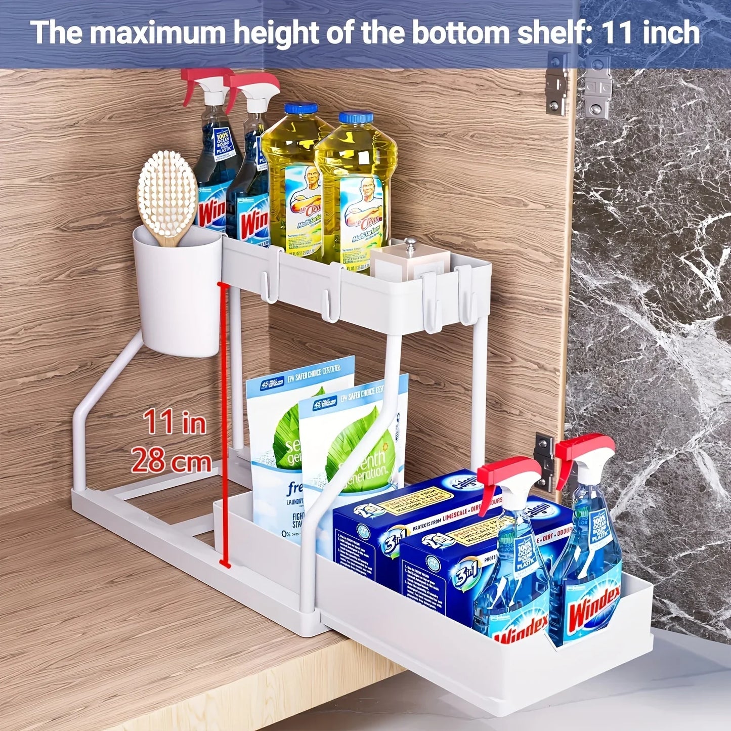 Space Saving 2 Tier Pull Out Storage Box Durable Large Capacity Kitchen Bathroom Essential Drawer Organizer bathroom accessories