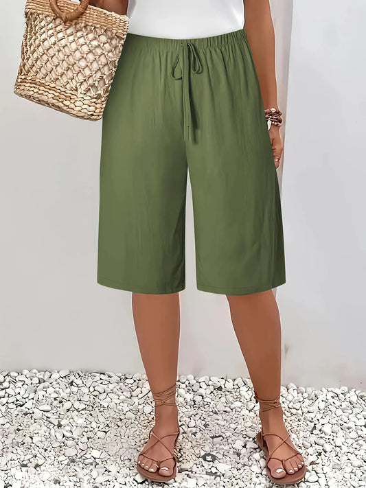 Cross border European and American women's clothing Amazon women's casual fashion solid color five quarter pants mid pants