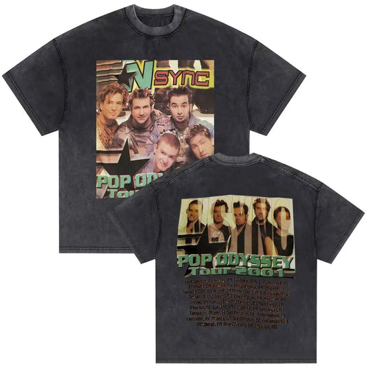 Gewaschenes Vintage Backstreet Boys Into The Millennium 2025 Merch T-Shirt Männer Frauen Hip Hop Mode Übergroßes T-Shirt Mann Streetwear