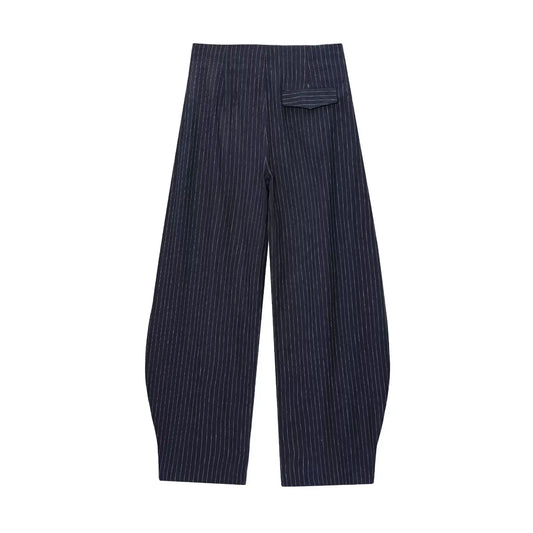 Europäischen und Amerikanischen stil 2025 sommer neue frauen kleidung retro mode casual vielseitig ballon stil gestreiften hosen