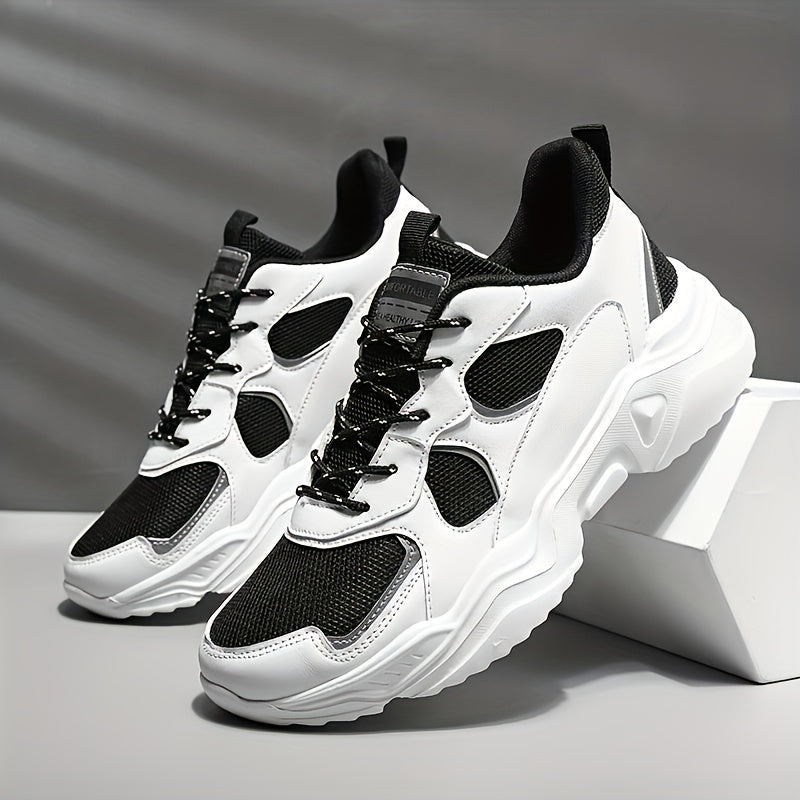 [Breathable Sneakers] Chunky Breathable Mesh Sneakers | Men's White & Teal Casual Sneakers with EVA Sole, Lace-Up Design for All Seasons